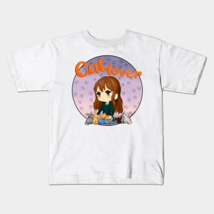 Cat Lover - Chibi anime girl - Cats Kids T-Shirt